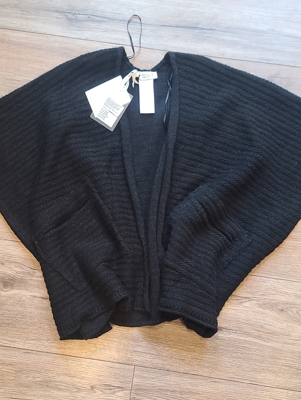 NWT Cocogio Italy Black Alpaca Wool Blend Cape Cardigan Poncho One Size